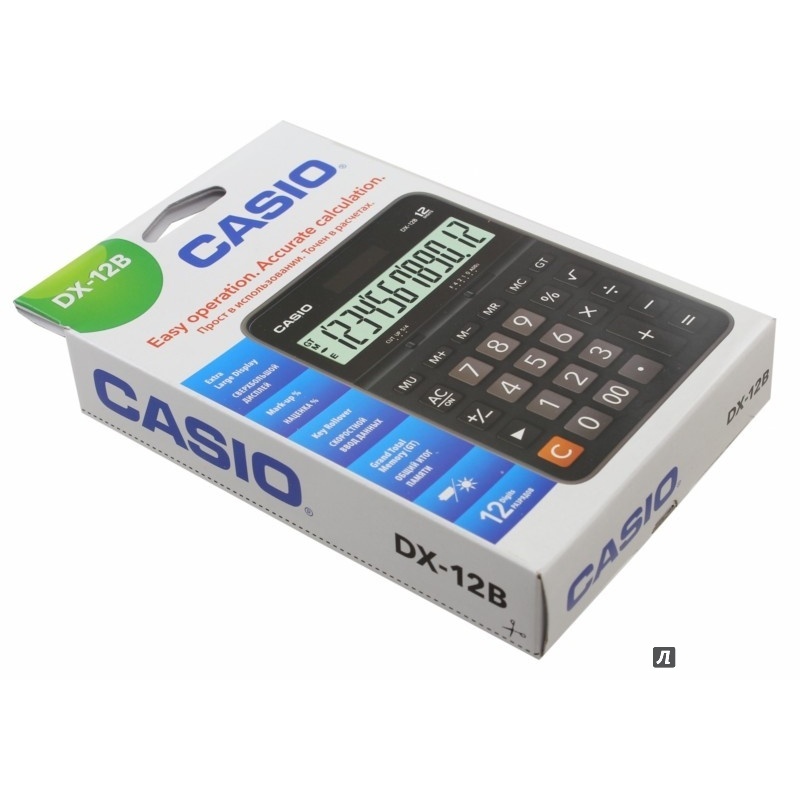 Калькулятор Casio DX-12B черный/ коричневый, 12-разряд.