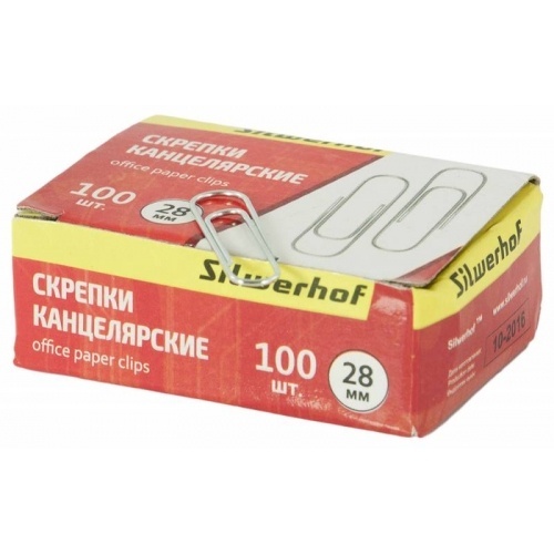 Скрепки Silverhof  оцинкованные 28мм (100шт) карт.упак.